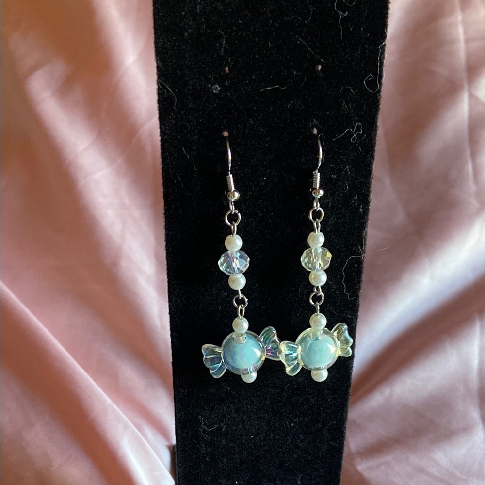 Blue and Silver Dangle Earrings with Beads